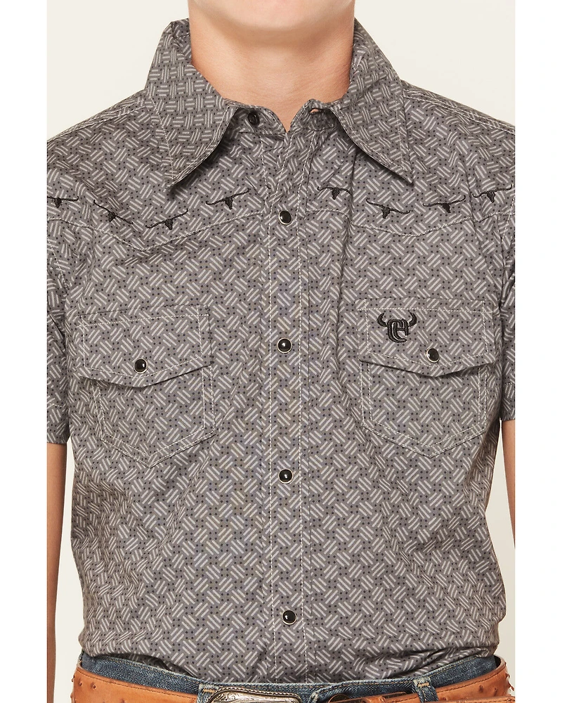 Cowboy Hardware Boys' Geo Print Short Sleeve Snap Western Shirt