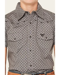 Cowboy Hardware Boys' Geo Print Short Sleeve Snap Western Shirt