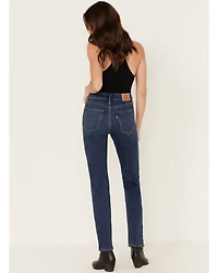 Levi's Women's 724 Dark Wash High Rise Distressed Straight Jeans
