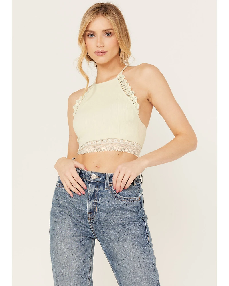 Fornia Women's Halter Lace Trim Bralette