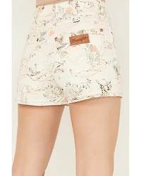 Wrangler Women's High Rise Sundown Printed Cowboy Stretch Denim Shorts