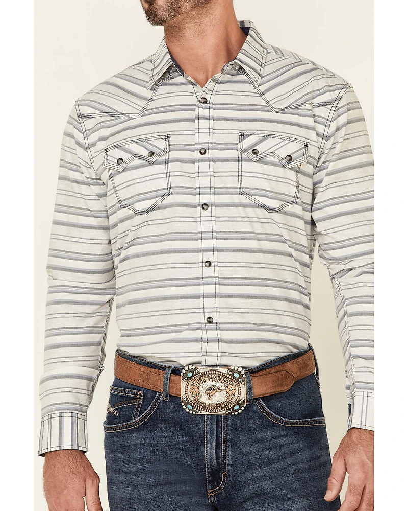 Moonshine Spirit Men's Line Dance Horizontal Stripe Long Sleeve Snap Western Shirt