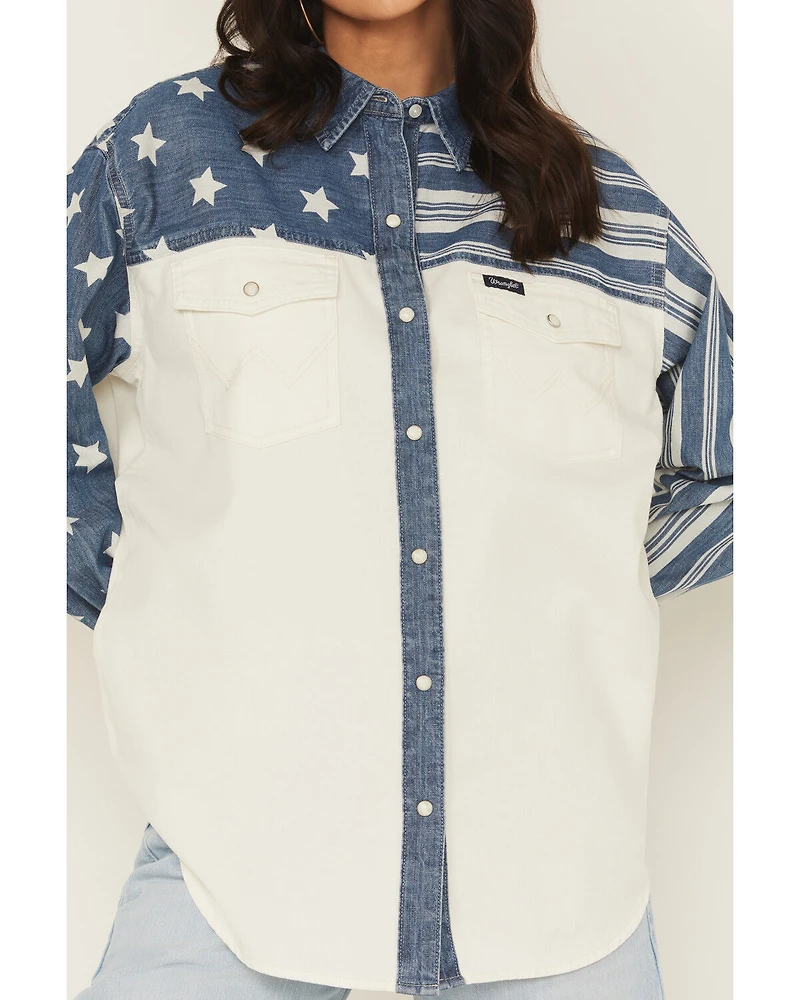 Wrangler Retro Women's Stars and Stripes Long Sleeve Snap Western Shirt
