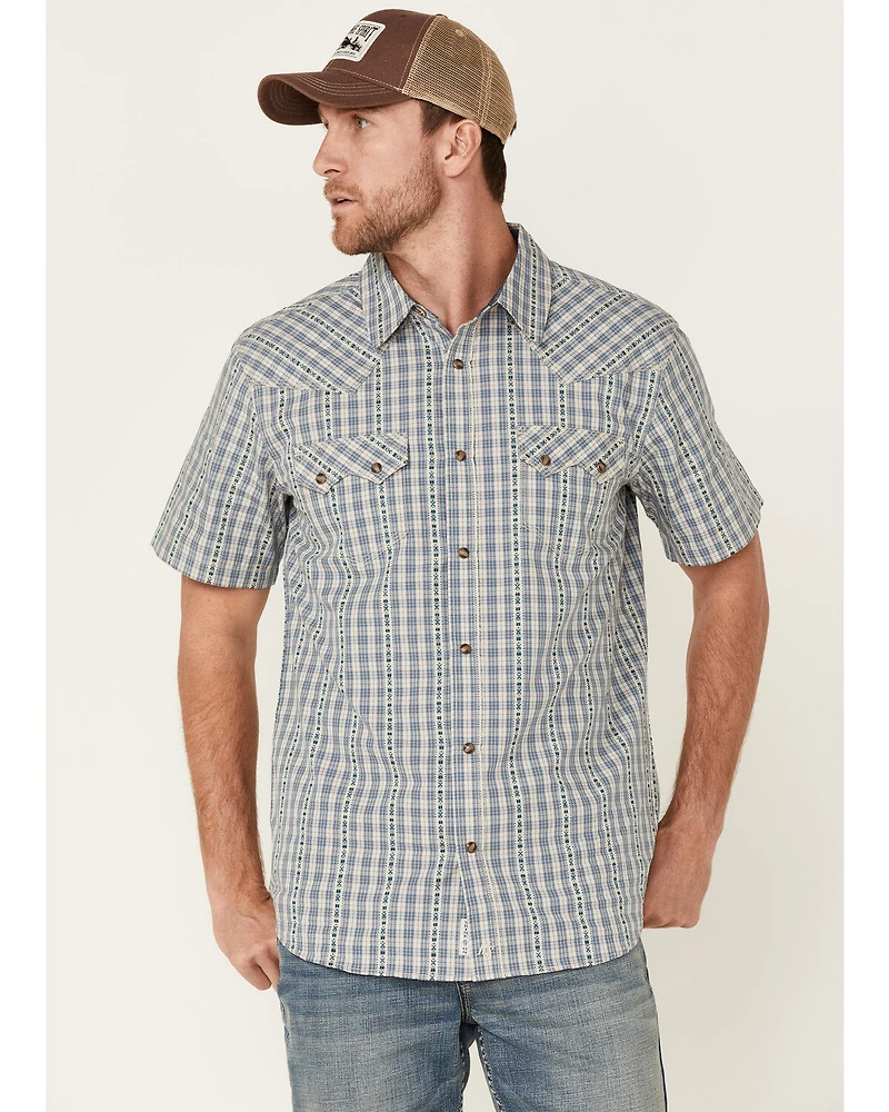 Moonshine Spirit Men's Santa Fe Dobby Plaid Short Sleeve Snap Western Shirt