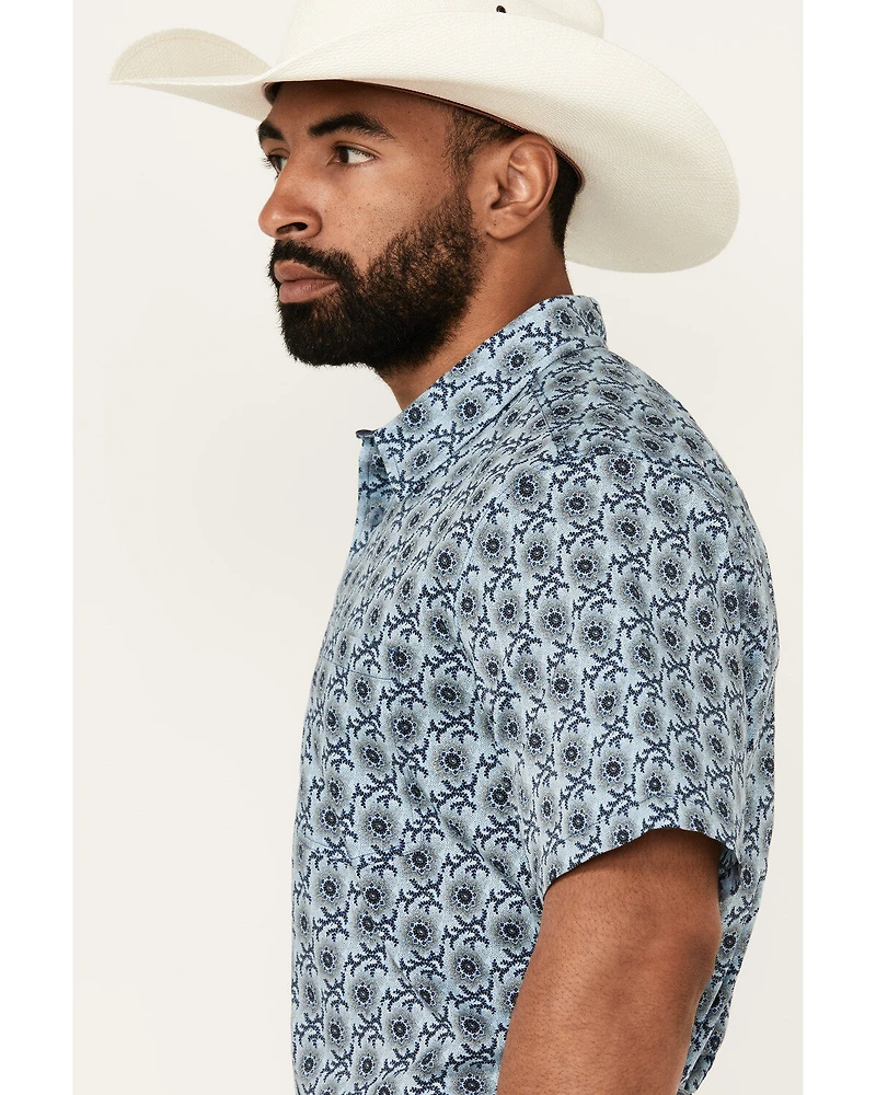 Cody James Men's Sunny Day Floral Medallion Print Short Sleeve Button-Down Stretch Western Shirt