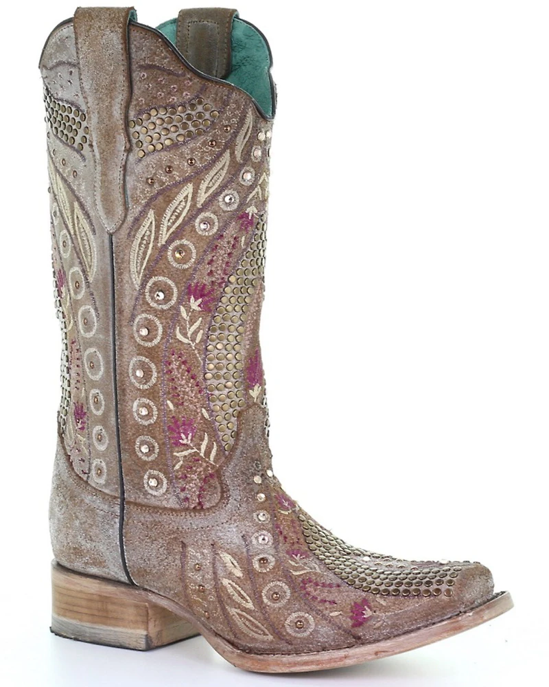 Corral Women's Flowered Embroidery Western Boots - Square Toe