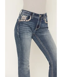 Grace LA Women's Medium Wash Mid Rise Embellished 32" Bootcut Stretch Denim Jeans