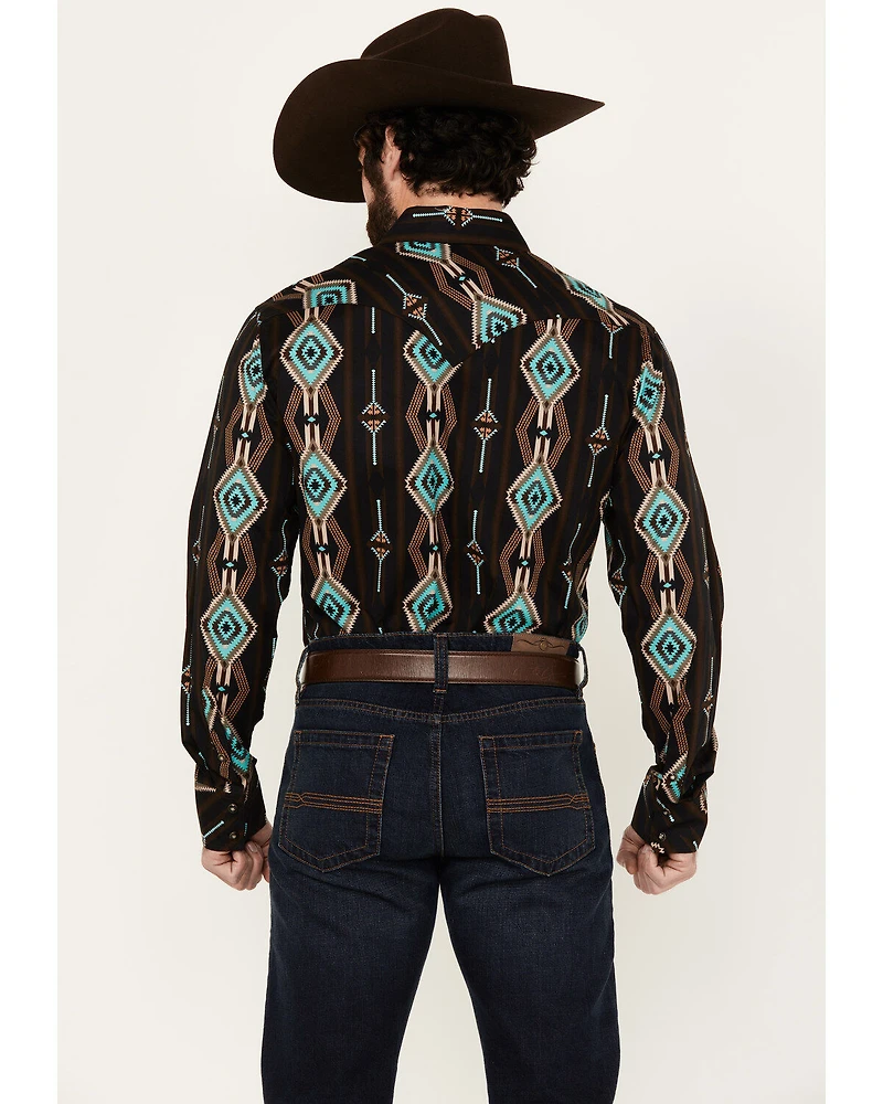 Rock & Roll Denim Men's Southwestern Print Long Sleeve Snap Stretch Western Shirt