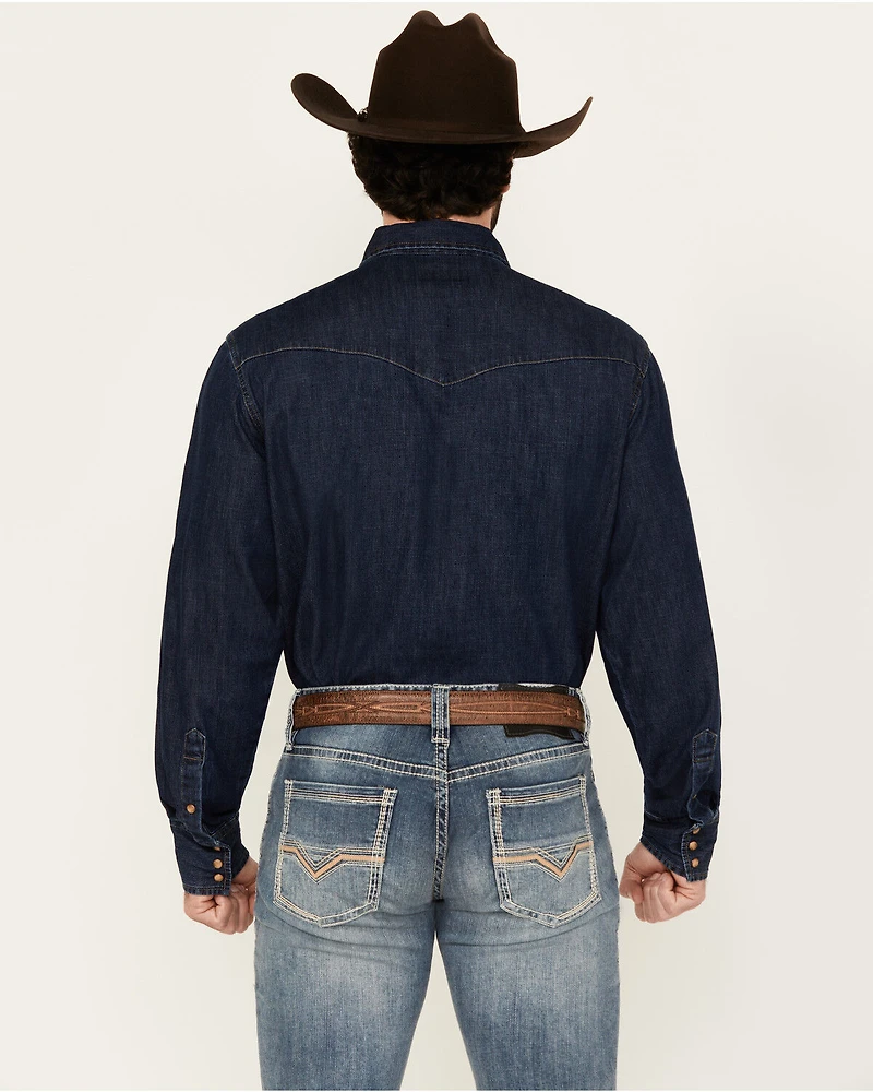Wrangler Men's Medium Wash Denim Long Sleeve Snap Western Shirt