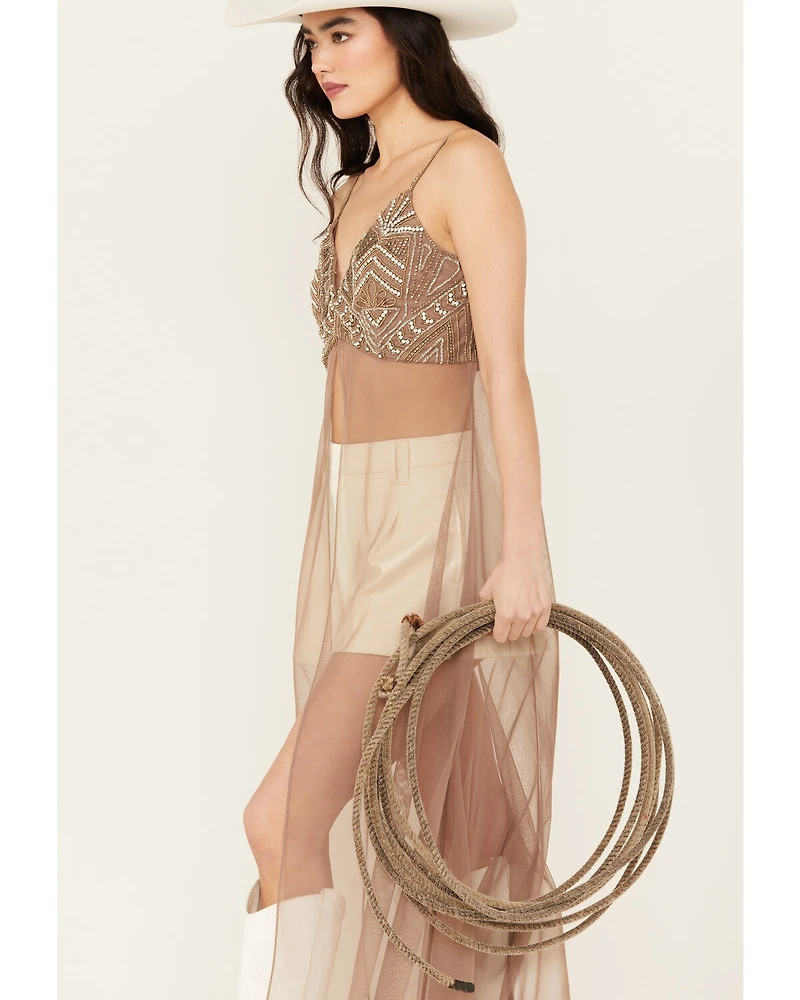 Wonderwest Women's Mountain Trail Embellished Mesh Maxi Cami