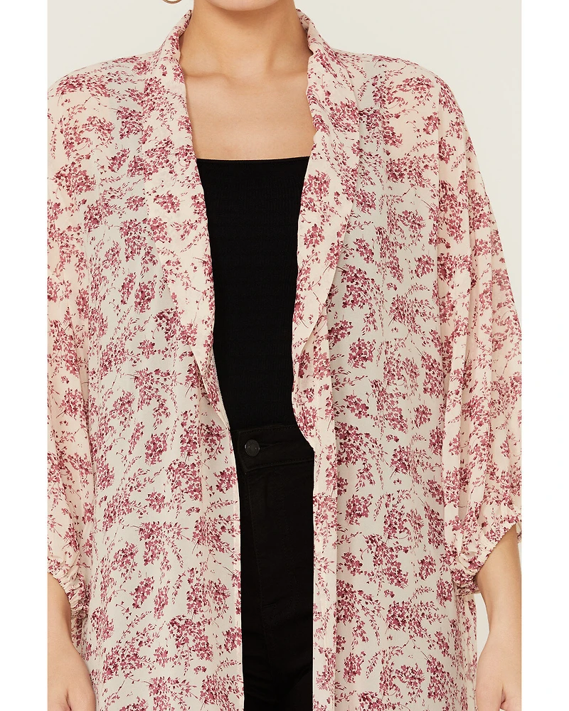 Beyond The Radar Women's Floral Chiffon Duster Maxi Kimono