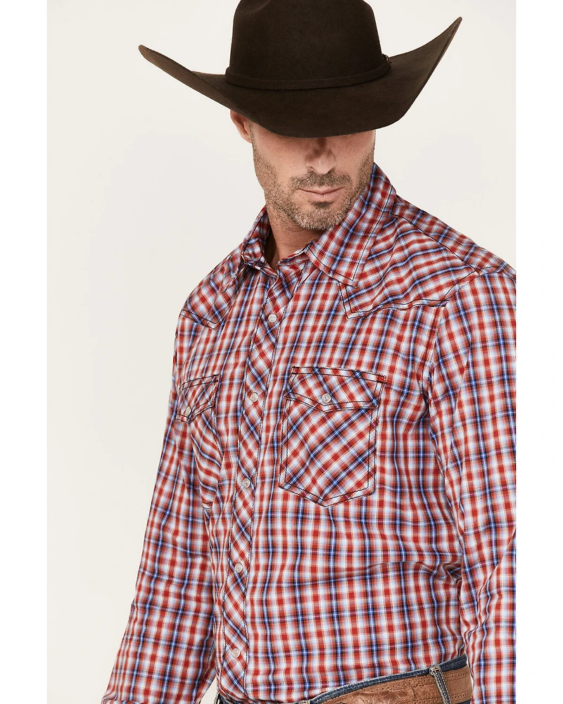 Wrangler 20X Men's Plaid Print Competition Advanced Comfort Long Sleeve Pearl Snap Western Shirt