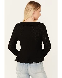 Bila77 Women's Ruffle Front Maxella Long Sleeve Top