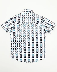 Rodeo Clothing Little Boys' Striped Southwestern Print Short Sleeve Snap Stretch Western Shirt