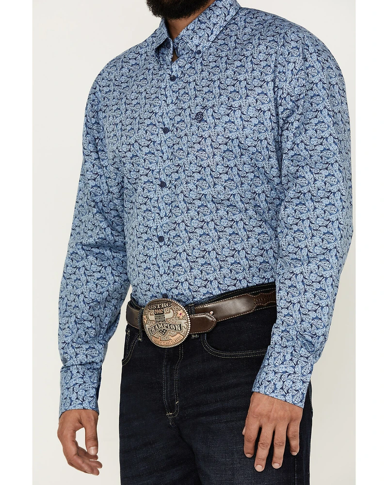 George Strait by Wrangler Men's Paisley Print Long Sleeve Button-Down Western Shirt