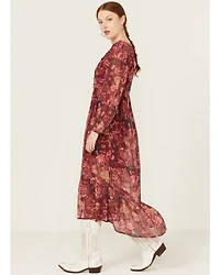 Beyond The Radar Women's Floral Print Crochet Trim Midi Dress