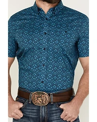 RANK 45® Men's Interlock Plains Abstract Geo Print Short Sleeve Button-Down Stretch Western Shirt