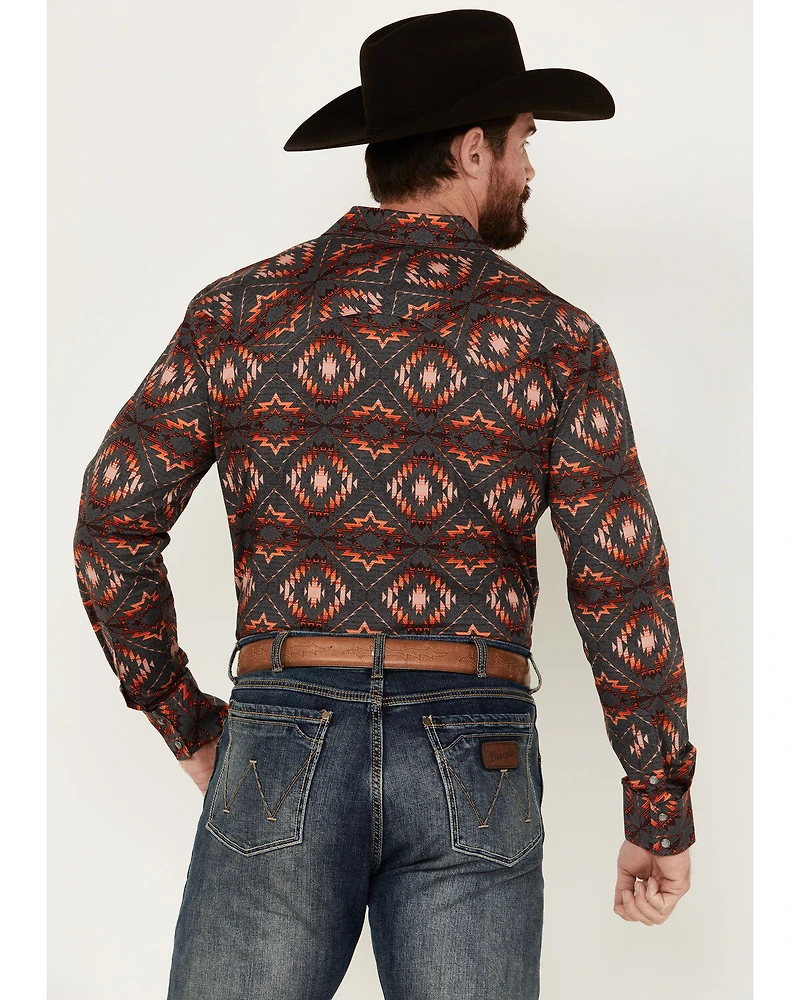 Rock & Roll Denim Men's Southwestern Print Long Sleeve Pearl Snap Stretch Western Shirt