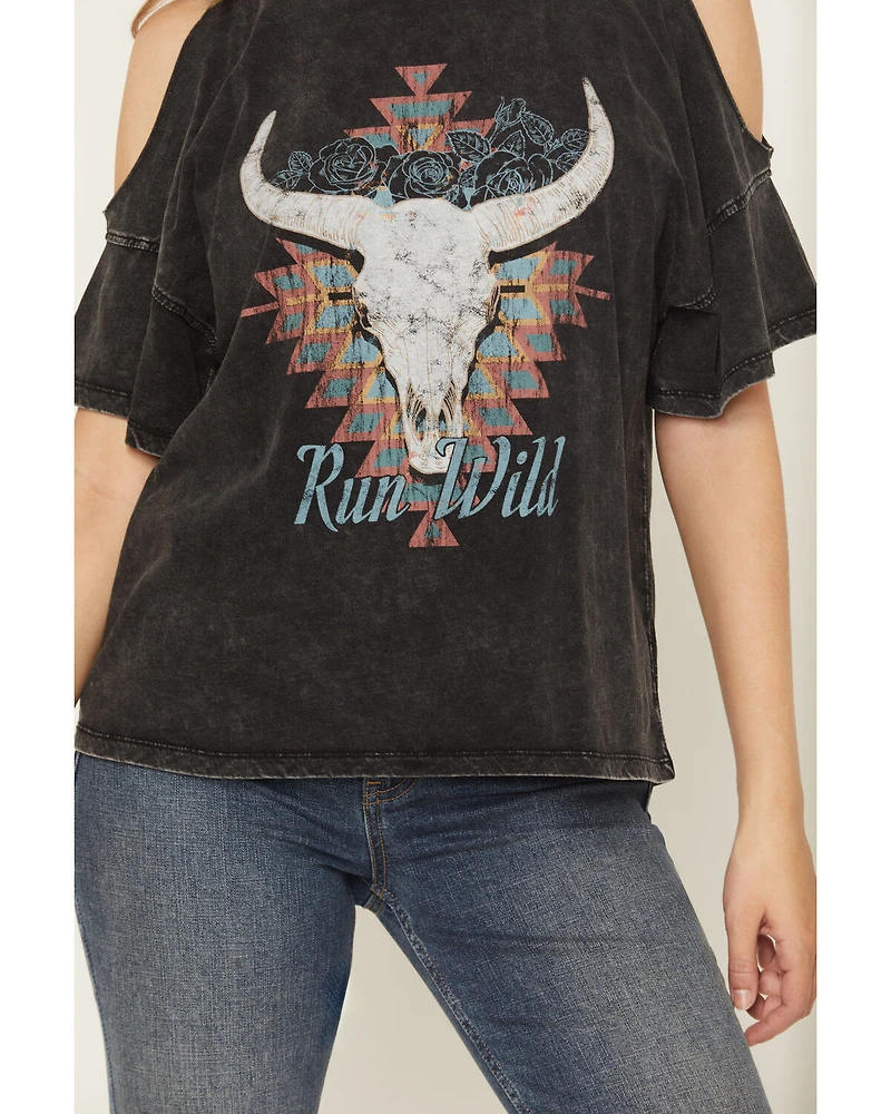 White Crow Women's Run Wild Cold Shoulder Short Sleeve Graphic Tee