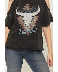 White Crow Women's Run Wild Cold Shoulder Short Sleeve Graphic Tee