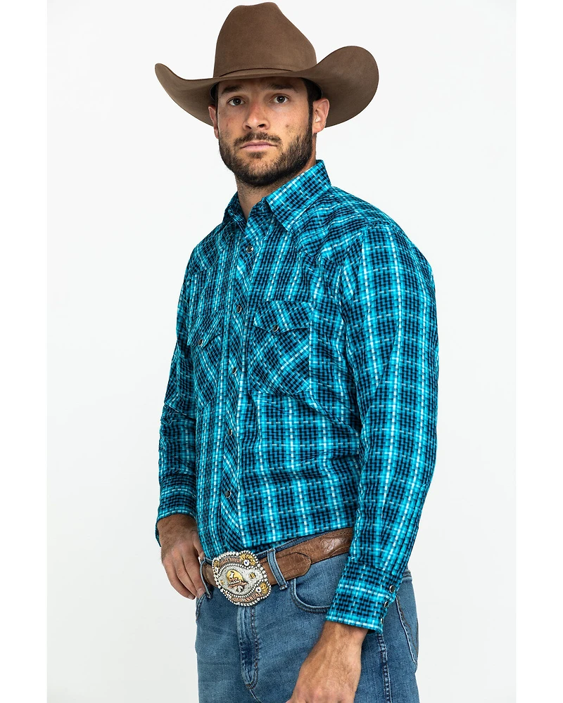 Wrangler Silver Edition Men's Teal Checotah Geo Print Long Sleeve Western Shirt