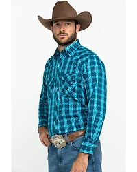 Wrangler Silver Edition Men's Teal Checotah Geo Print Long Sleeve Western Shirt