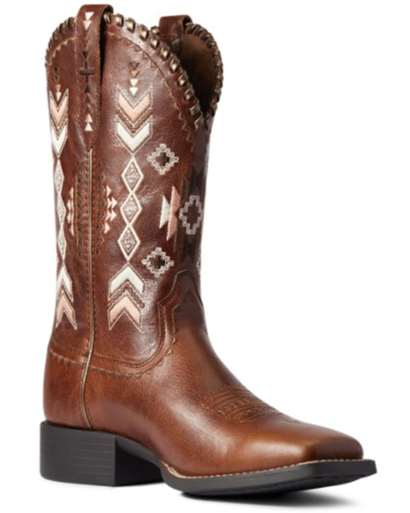 Ariat Women's Canyon Tan Round Up Skyler Full-Grain Western Boot - Wide Square Toe