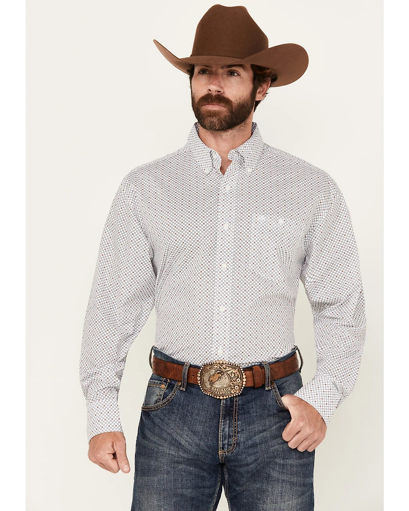 Wrangler Men's Geo Print Long Sleeve Button-Down Stretch Western Shirt