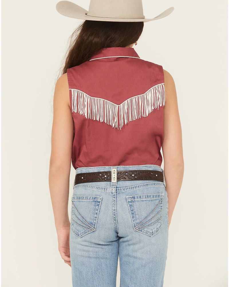Rock & Roll Denim Girls' Embroidered Retro Sleeveless Snap Western Shirt