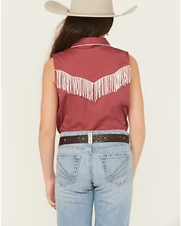 Rock & Roll Denim Girls' Embroidered Retro Sleeveless Snap Western Shirt