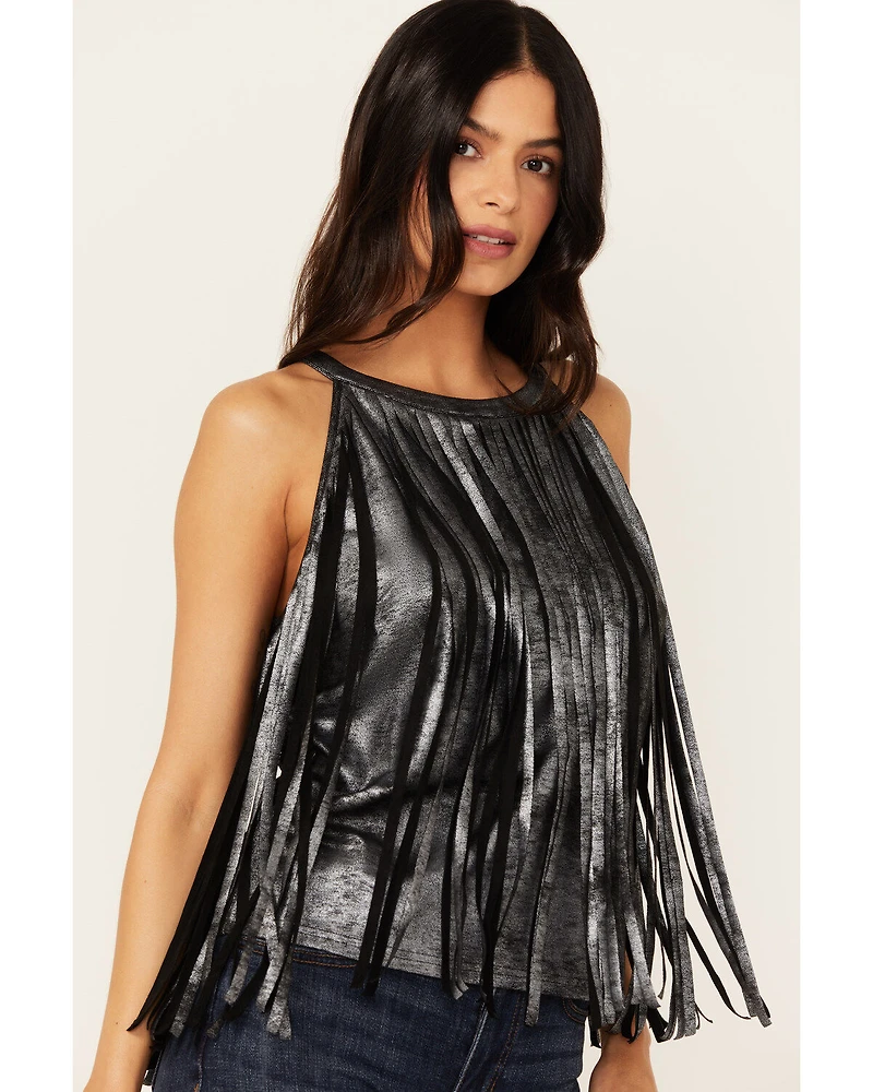 Idyllwind Women's Prescott Foiled Faux Suede Fringe Tank