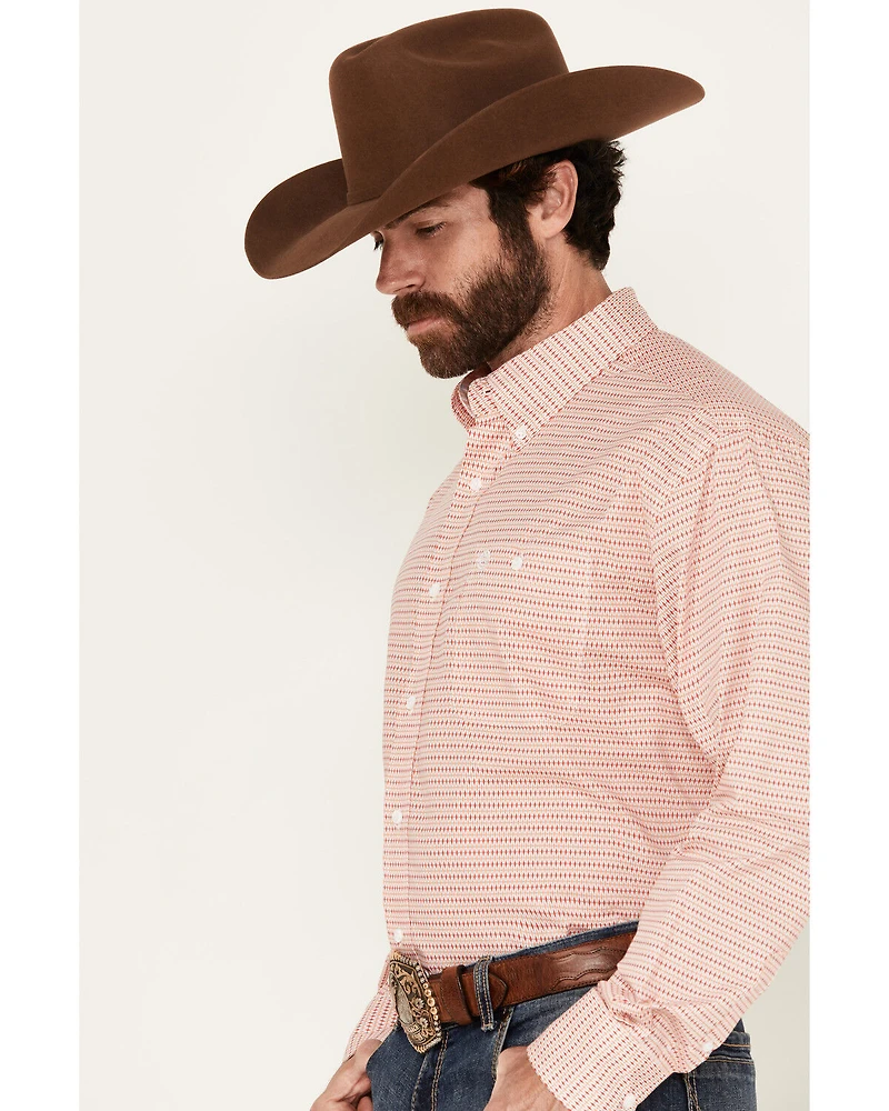 George Strait by Wrangler Men's Geo Print Long Sleeve Button-Down Stretch Western Shirt