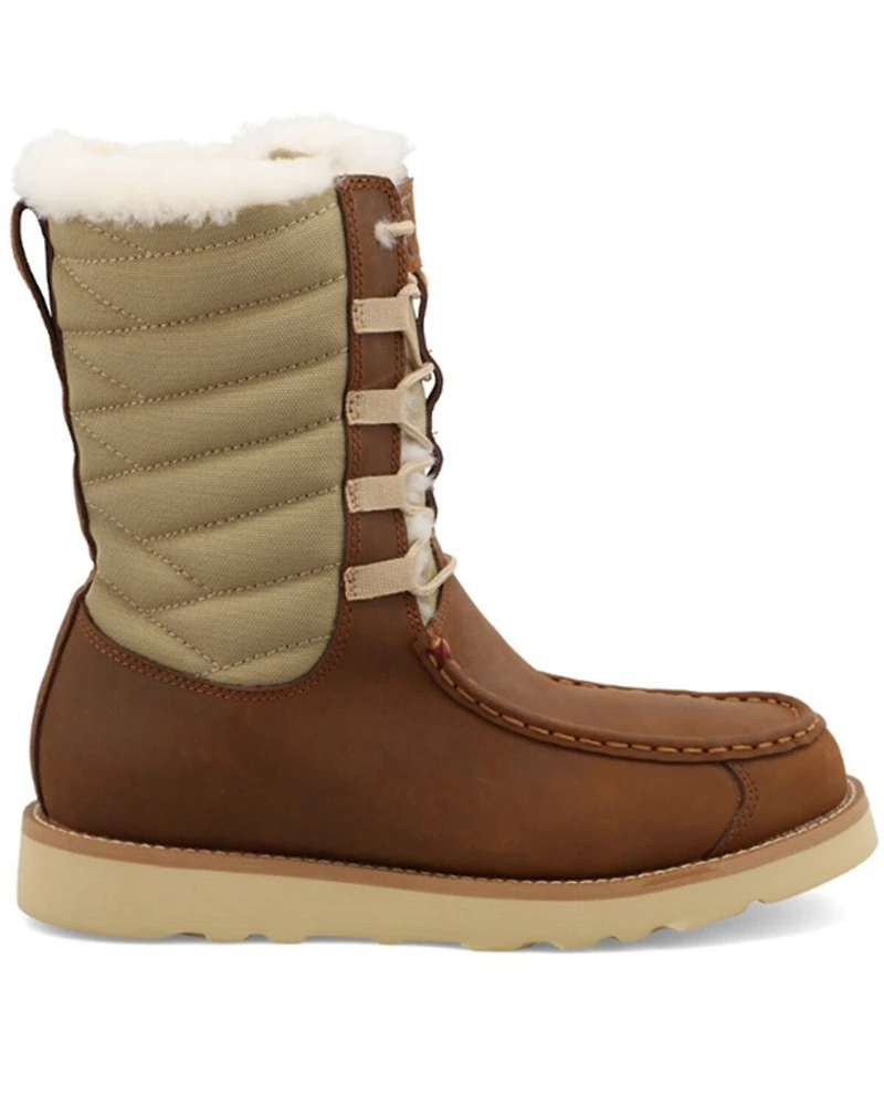 Twisted X Women's Oiled Saddle Lace-Up Shearling Lined Wedge Sole Boots - Moc Toe