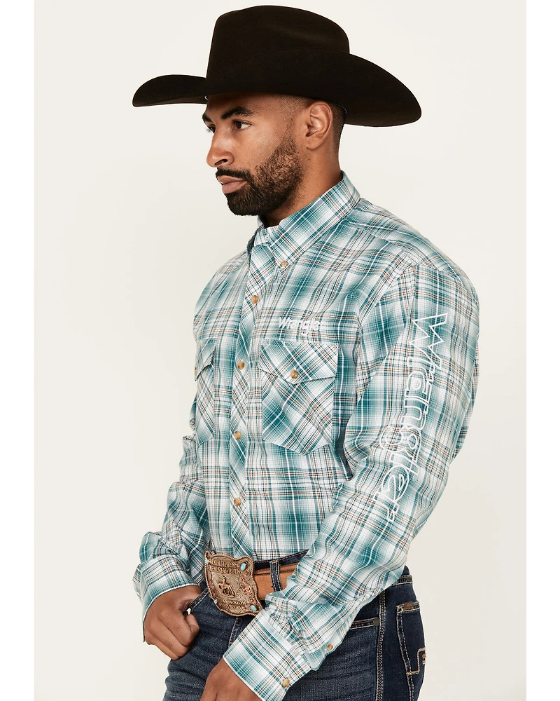 Wrangler Men's Plaid Print Logo Long Sleeve Button-Down Western Shirt