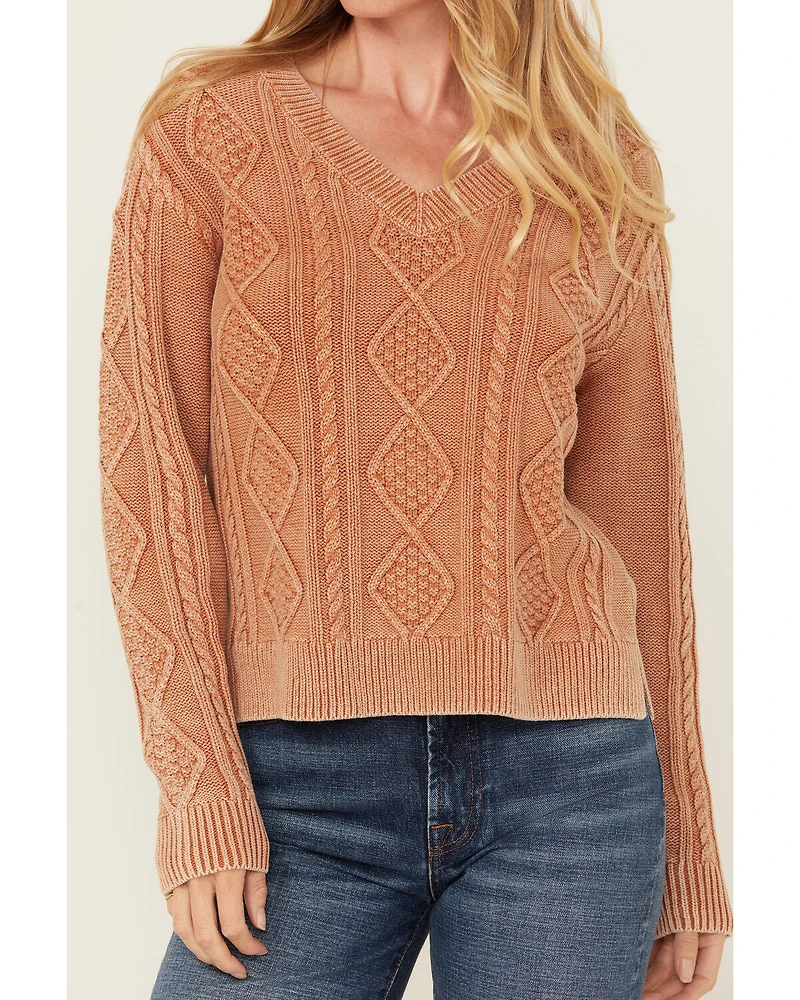 Cleo + Wolf Women's Clark Acid Wash Cable Knit Sweater