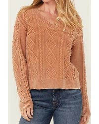 Cleo + Wolf Women's Clark Acid Wash Cable Knit Sweater