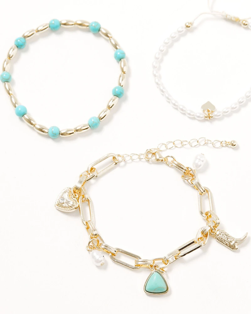 Shyanne Women's Pearl Charm Bracelet Set - 3 Piece