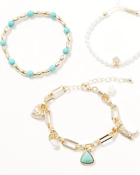 Shyanne Women's Pearl Charm Bracelet Set - 3 Piece