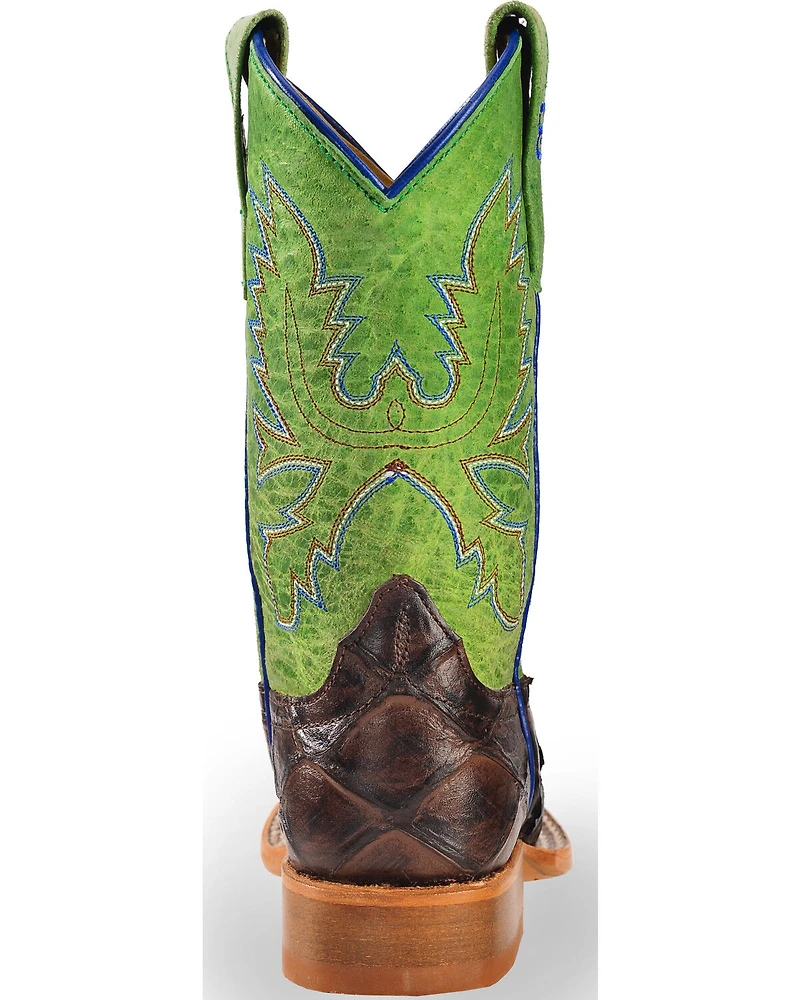 Horse Power Boys' Brown Filet Of Fish Print Boots - Square Toe