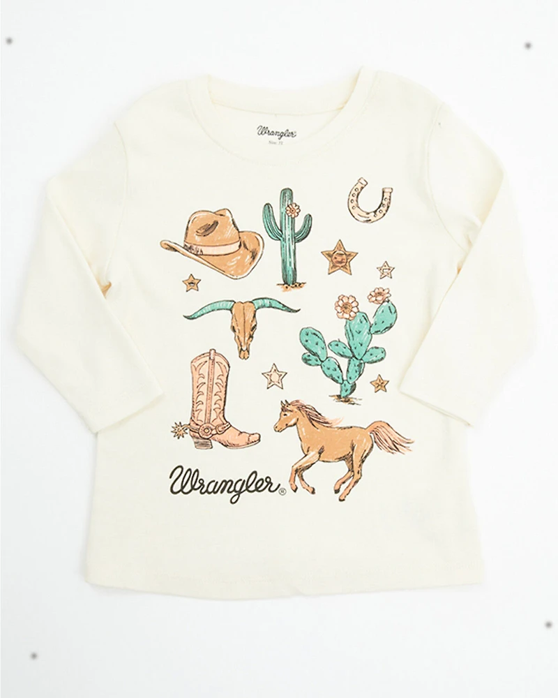 Wrangler Toddler Girls' Conversational Long Sleeve Graphic Shirt