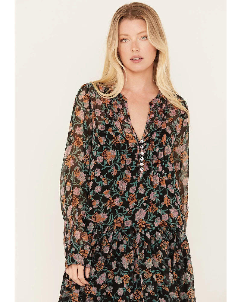 Free People Women's See It Through Floral Long Sleeve Maxi Dress