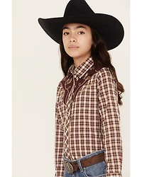 Roper Girls' Plaid Print Long Sleeve Pearl Snap Western Shirt