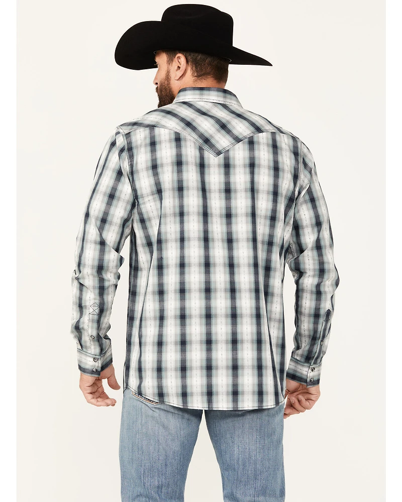 Moonshine Spirit Men's All Night Long Plaid Print Sleeve Snap Western Shirt
