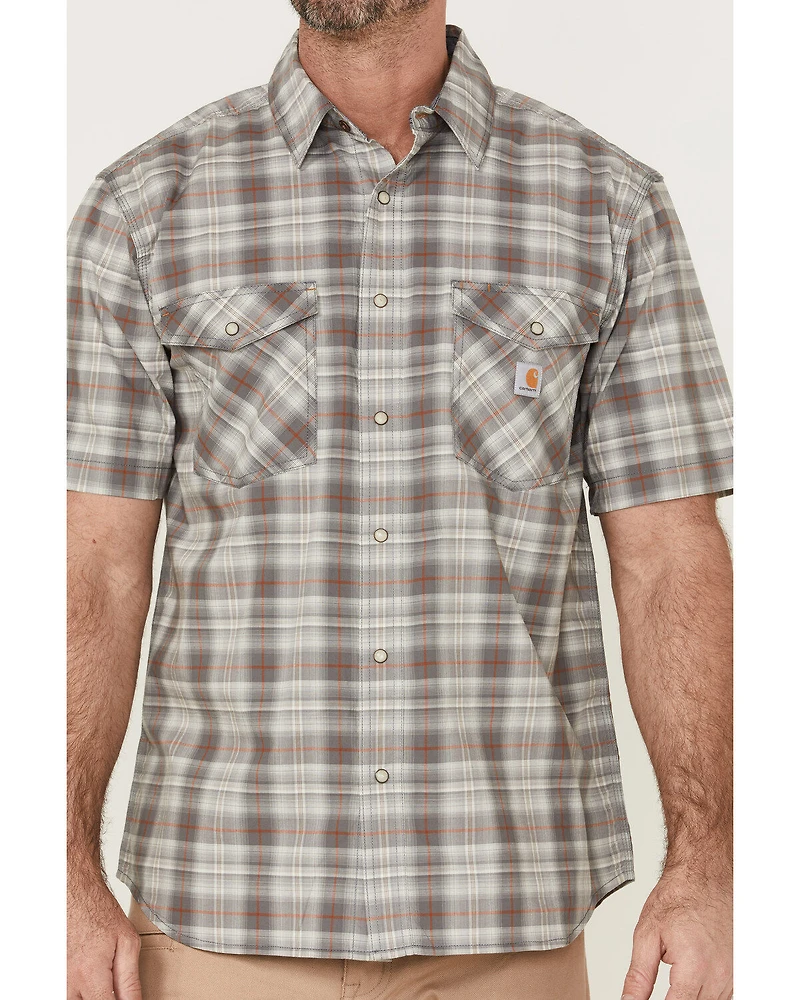 Carhartt Men's Rugged Flex® Steel Plaid Print Relaxed Short Sleeve Snap Western Shirt