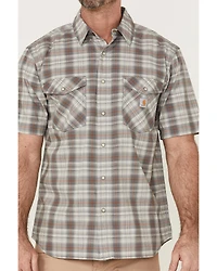 Carhartt Men's Rugged Flex® Steel Plaid Print Relaxed Short Sleeve Snap Western Shirt