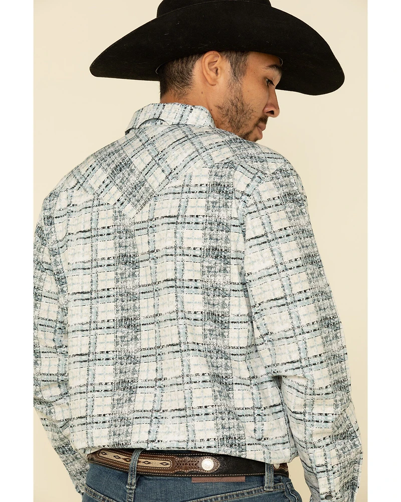 Moonshine Spirit Men's Wash Out Plaid Long Sleeve Western Shirt