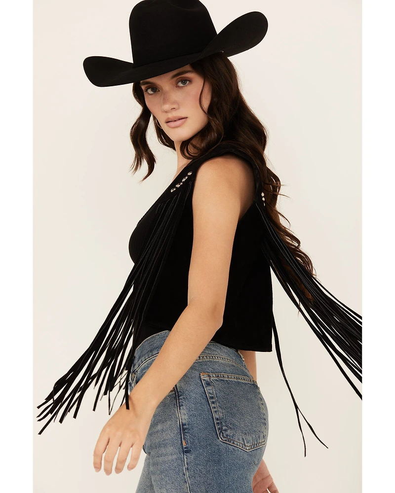 West And Co Women's Cya Later Horseshoe Studded Fringe Vest