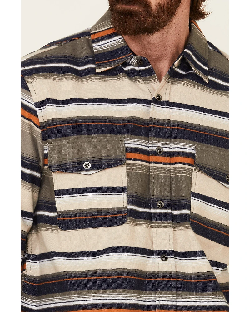 North River Men's Oatmeal Lake Striped Long Sleeve Western Flannel Shirt