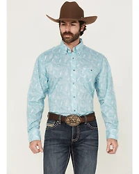 Wrangler Men's Paisley Print Long Sleeve Button-Down Stretch Western Shirt
