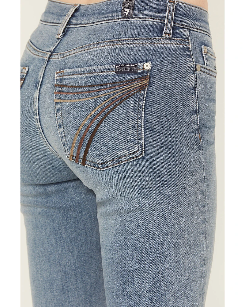 7 For All Mankind Women's Dojo Tailorless Light Wash Mid Rise Flared Stretch Denim Jeans